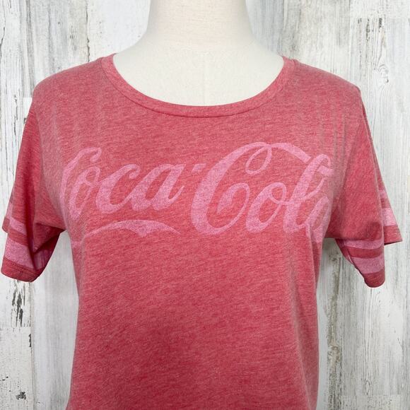 Coca Cola Football Crop Graphic Tee Red Spell Out Casual Athleisure Size S - Picture 3 of 8